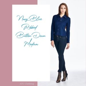 A3 Coolwear Navy Blue Ribbed Button Down Shirt Med